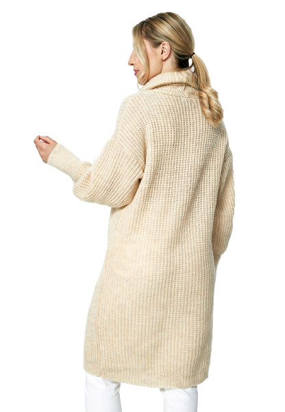 Sweter damski długi z luźnym szerokim golfem beżowy